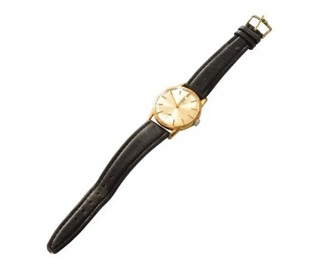 A Gold Plated Omega Wristwatch The plated surfaces are rubbed with surface scratches, plexi glass with scratches, dial with v