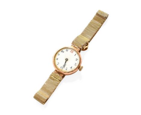 A Lady's 9 Carat Gold Enamel Dial Wristwatch, bracelet stamped 9ct