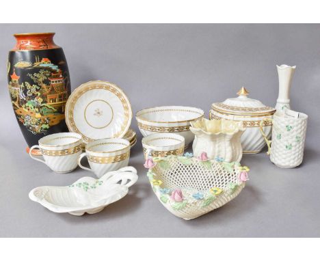 Assorted Ceramics, to include a Balleek four-strand polychrome basket, other Belleek, a Carlton Ware Chinoiserie Art Deco vas