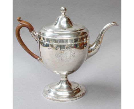 A George III Old Sheffield Plate Coffee-Pot, Apparently Unmarked, Circa 1810, tapering oval section and on spreading foot, en