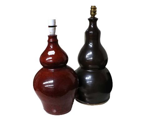 A Pair of Studio Pottery Double Gourd Lamp Bases