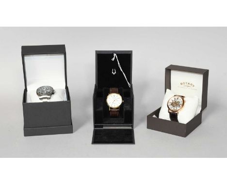 A Manual Wound Oris Wristwatch, a stainless steel automatic day date centre seconds Rotary Scuba wristwatch, another Rotary a