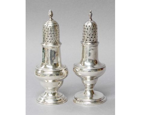 Two George III Silver Pepperettes, One Possibly by Samuel Meriton, London, Possibly 1791, the Other by Jabez Daniell and Jame