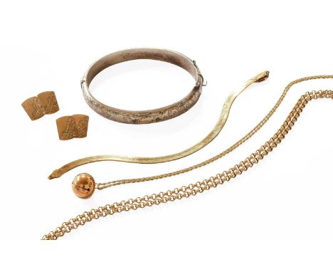 A Quantity of Jewellery, including a 9 carat gold bracelet, length 17.8cm; a pair of 9 carat gold cufflinks; a 9 carat gold c