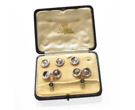 A Diamond Cufflink, Button and Dress Stud Suite, comprising of three buttons and a pair of cufflinks, with two replacement im