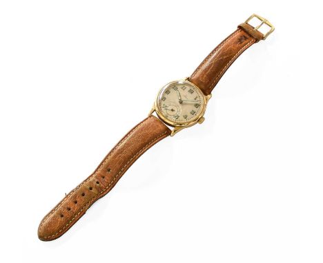 A 9 Carat Gold Omega Wristwatch, 1941, case with a Birmingham gold hallmark for 1941Case with surface scratches, bezel and ca