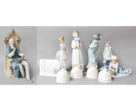 A Large Lladro Figure ''The Judge''; together with four other Lladro figures, four Lladro bells, a Lladro plaque and a Nao fi