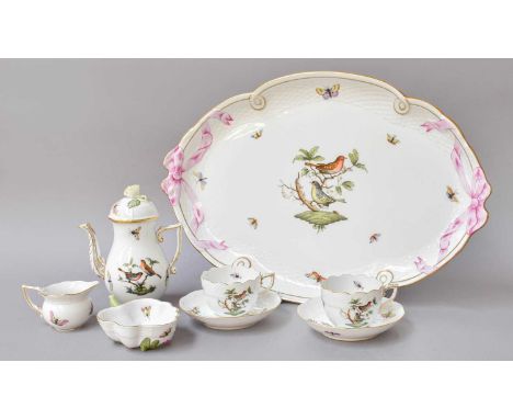 A Herend Porcelain Rothschild Bird Pattern Cabaret Set, comprising; tray, teapot &amp; cover, milk, sugar and two teacups &am