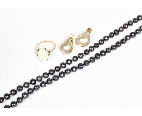 A Cultured Pearl Necklace, clasp stamped '9CT', length 48cm; A Pair of Cultured Pearl Earrings, unmarked, with post fittings;