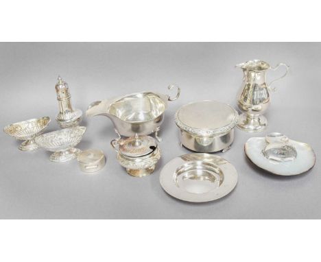 A Collection of Assorted Silver, comprising: a jewellery-box, circular and with engine-turned hinged cover with Celtic border