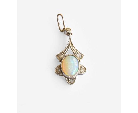 An Opal and Diamond Drop Section, length 2.9cmUnmarked. Gross weight 1.6 grams.