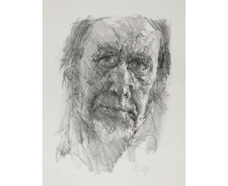 Prof. Bernhard Heisig, SelbstbildnisSelbstportrait des Künstlers, mit zum Betrachter gerichtetem Blick, Lithographie, um 1995