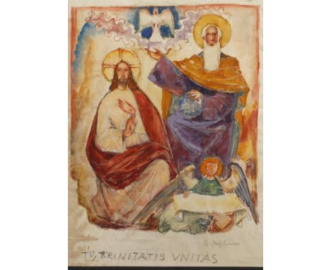 Anton Faistauer, attr., Heilige DreifaltigkeitGottvater, Jesus und der Heilige Geist in Form einer weißen Taube, im unteren B