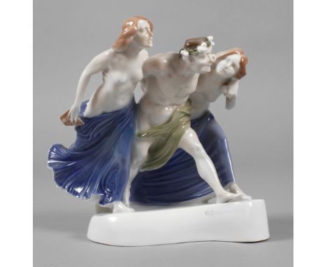 Rosenthal "Stürmende Bacchanten"Entwurf Albert Caasmann 1912, grüne Stempelmarke mit Zusatz Selb-Bavaria um 1920, geprägte Mo