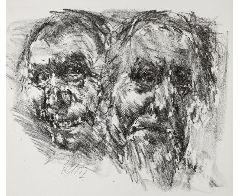 Prof. Bernhard Heisig, DoppelportraitPortrait und Selbstbildnis des Leipziger Künstlers, erschienen als Glückwunsch auf das J