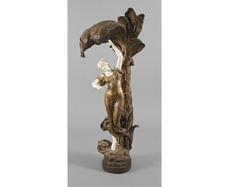 Goldscheider Wien figürliche Salonlampeum 1900, signiert "Haniroff/Xaniroff", Pseudonym für einen unbekannten Künstler, Relie