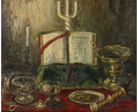 Roger Carle, Stillleben im PriesterseminarBlick auf einen Tisch mit sakralen Gegenständen wie Heilige Schrift "Sabbato Sancto