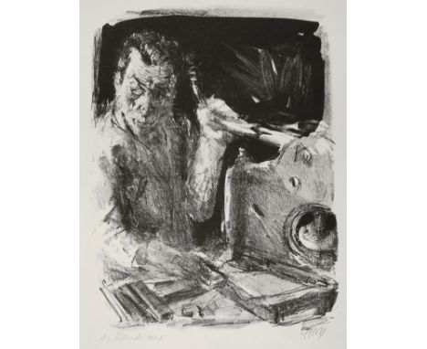 Bernhard Heisig, "Der Steindrucker"Bildnis des Lithodruckers Horst Arloth (1925-2018) an der Presse, Lithographie, um 1980, u