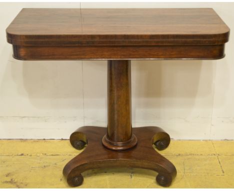 CARD TABLE, William IV rosewood with green baize lined foldover top on turned column, 74cm H x 92cm W x 45cm D.