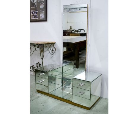 DRESSING TABLE, mid 20th century mirror clad with tall mirror, four drawers and glass shelf, 160cm H x 50cm D x 112cm W.