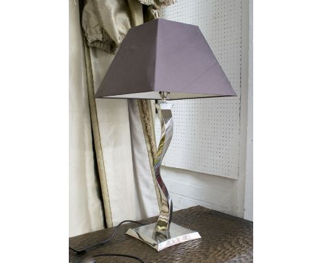 PORTO ROMANA TABLE LAMP, in twisted chromed metal with shade, 80cm H.