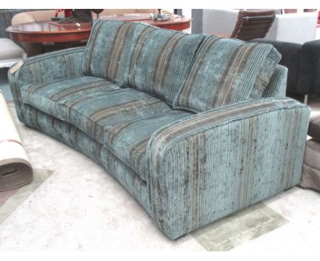 DAVID SEYFRIED SOFA, three seater, in striped fabric on square supports, 243cm L.