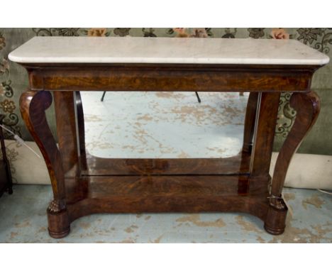 CONSOLE TABLE, 19th century French Louis Philippe flame mahogany with frieze drawer, cabriole paw supports mirror back undert