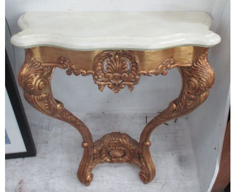 CONSOLE TABLE, Louis XV style with faux marble effect top on ornate gilded base, 82cm x 37cm x 88cm H.