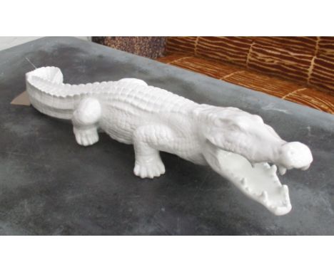 CROCODILE ORNAMENT, in ceramic with white glaze, 104cm L. 