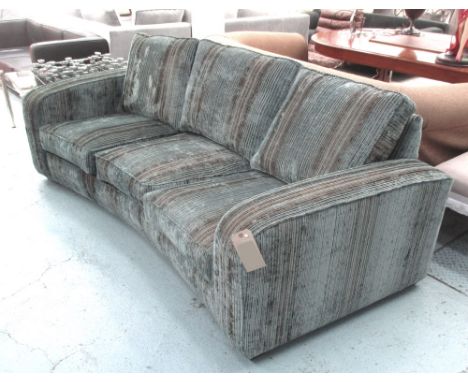 DAVID SEYFRIED SOFA, three seater, in striped fabric on square supports, 243cm L.