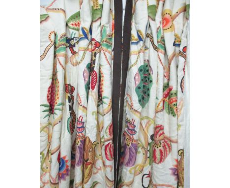 CURTAINS, a pair, jungle scene lined and interlined, each curtain 83cm W gathered x 218cm drop. (2)