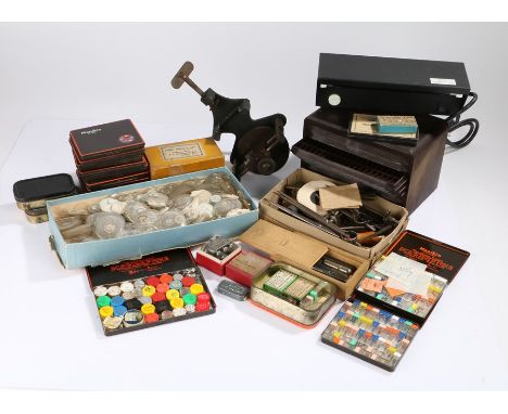 Watch parts and tools, to include wrist and pocket watch glasses, gem extractor, calipers, etc. (qty)