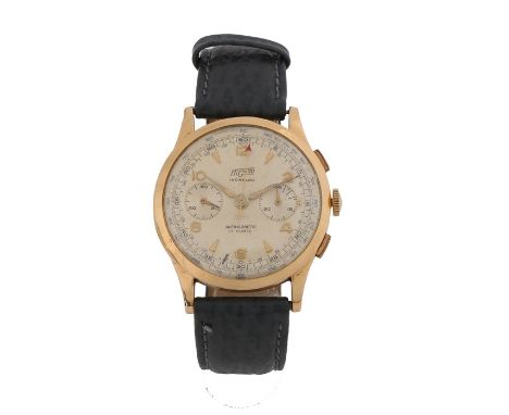 Nigedo Incabloc 18 carat gold gentleman's chronograph wristwatch, the champagne dial with gilt arrow and Arabic markers and o