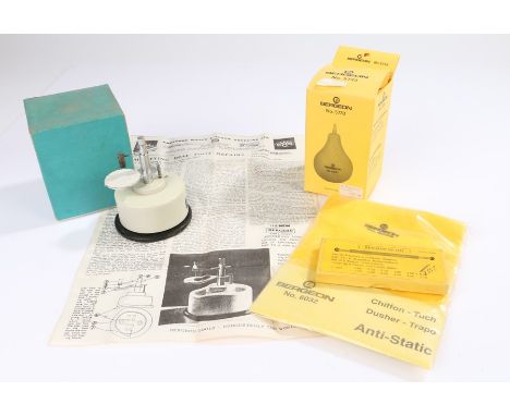 Bergeon No. 1897 set of six double roller-cutters, Bergeon No. 5733 rubber dust blower, Bergeon No. 6032 anti-static cloth, a