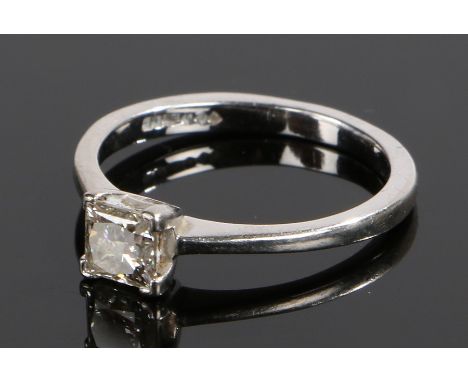 Platinum and diamond solitaire ring, the princess cut diamond at 0.6 carat and VS1, ring size L 1/2