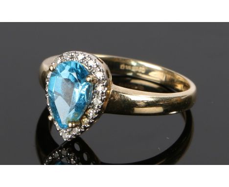 9 carat gold ring, set with a pear cut zircon to the centre, ring size Q