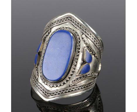 Lapis lazuli set bangle, the wide bangle set with five pieces of lapis lazuli, 8.8cm high