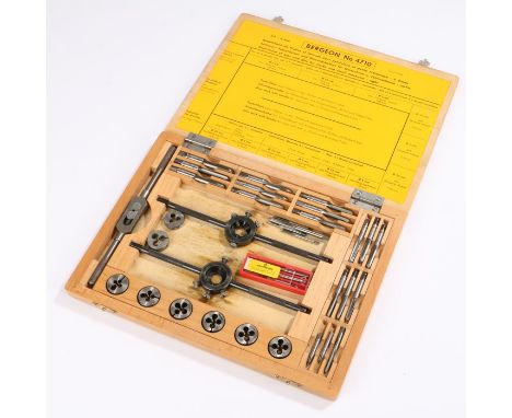 Bergeon No. 4710 "Assortment of taps and dies for clocks and small mechanic- right", housed in a fitted wooden box with label