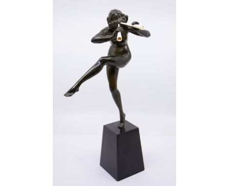 Pierre Le Faguays (1892-1962) Dancer with Pipes, circa 1925  bronze and ivory, raised on a black slate plinth, stamped number