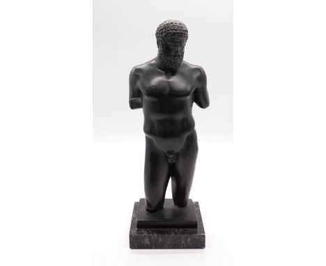 A bronze figure of a male, most likely of Septimius Severus depicted in heroic nudity, the stepped square base below figure h