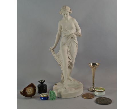 A marble composite figure of a partially dressed young lady, entitled The stepping Stones, after Edward W Wyon, 48cm high, to