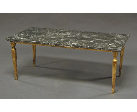 A gilt metal and marble coffee table, 20th century, 41cm high x 102cm wide x 51cm deep. 