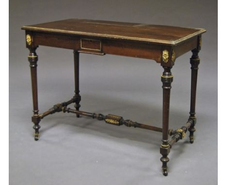 A French gilt metal mounted mahogany side table, late 19th/20th century, single long drawer, 73cm high x 96cm wide, 54cm deep