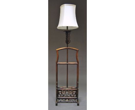 A Chinese hardwood standard lamp, 172 cm high.   CONDITION REPORT: Barely any marks, scratches or dents,
two areas of wear to