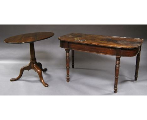 A George III mahogany tripod table with circular top and gun barrel column, 72 x 76 cm diam and a Regency pier table on ring 