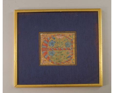European School, 15th century, an illuminated letter E on vellum, from a manuscript page, decorated with cornflowers and rose