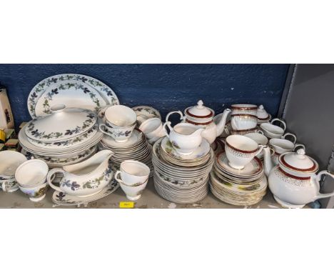 Royal Grafton teaware to include teapots, a Royal Doulton Burgundy pattern dinner service, and a Royal Vale Garden pattern te