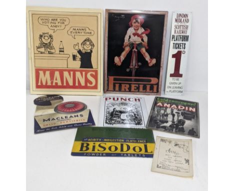 A late 20th century Pirelli advertising sign 34cm h x 24cm w, and other items Location: 