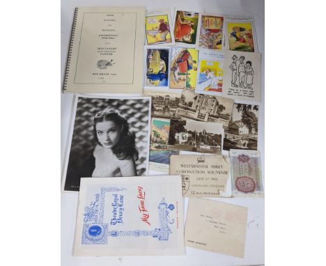 Mixed ephemera to include an Yvonne Furneaux signed photograph, vintage postcards, 1953 Coronation postcards and other itemsL