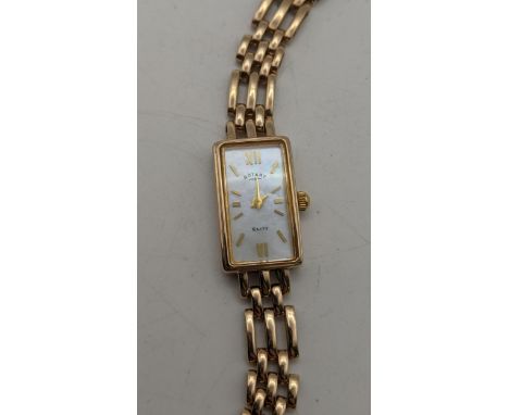 A 9ct gold ladies Rotary quartz wristwatch on a 9ct gold gate link bracelet, total weight 15.9g, Location:CAB1 